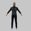 Man In Dark Vest And Pants With White Shoes And Gray Hair Standing Pose