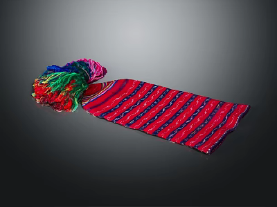 Colorful Knitted Scarf With Striped Patterns Fringed Tassels And Vibrant Red Blue Green Hues 3d model