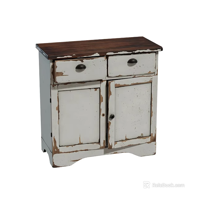 Vintage Entryway Sideboard Cabinet With Distressed Finish Two Drawers And Doors 3d model 