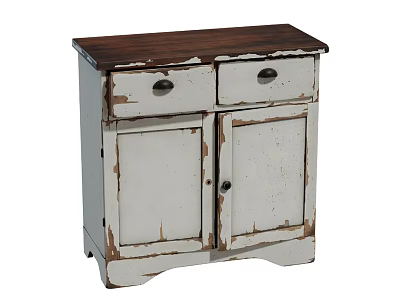 Vintage Entryway Sideboard Cabinet With Distressed Finish Two Drawers And Doors 3d model