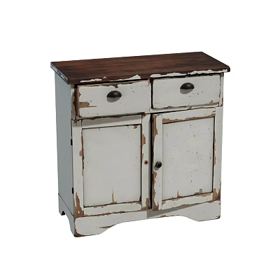 Vintage Entryway Sideboard Cabinet With Distressed Finish Two Drawers And Doors 3d model