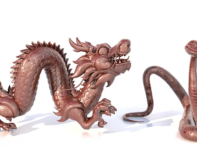 Exquisite Copper Dragon Shaped Sculpture And Serpent Carving With Intricate Design Details 3d model