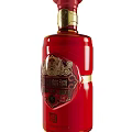 Luxury Red Wine Bottle and Glass with Gold Decorations and Traditional Label Design