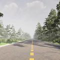 Road Infrastructure With Yellow Center Lines Lush Trees And Green Grass On Sides