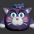 Cartoon Purple Cat Doll with Blue Bow Blue Eyes Pink Cheeks White Paws and Whiskers