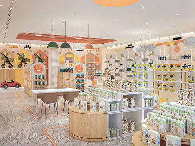 Children's Specialty Store With Colorful Interior Hanging Lamps Shelves And Toy Car Displays 3d model