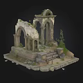 Ancient Ruined Stone Structure With Arched Doorways Weathered Steps And Overgrown Vegetation