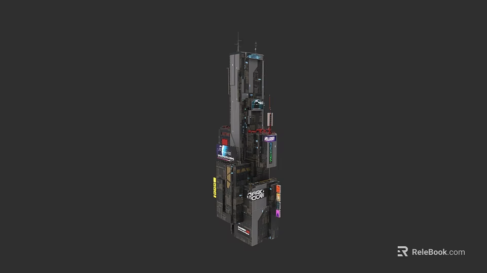 Urban Building Complex With Modern High Rise Multi Layered Structure And Colorful Facades 3d model 