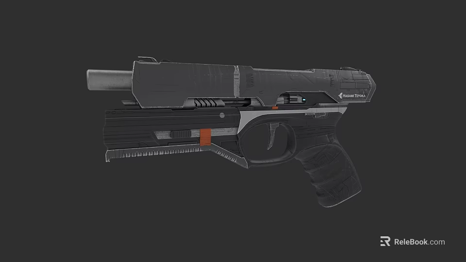 Futuristic Sci Fi Handgun With Modern Tactical Design Black Gray Color And Orange Accents 3d model 