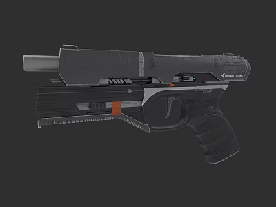 Futuristic Sci Fi Handgun With Modern Tactical Design Black Gray Color And Orange Accents 3d model