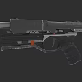 Futuristic Sci Fi Handgun With Modern Tactical Design Black Gray Color And Orange Accents