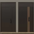 Two Modern Security Doors With Dark Brown Finish Vertical Stripes And Digital Locks 3d model