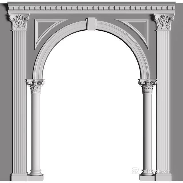 Classical Architectural Component With Symmetrical Columns Ornate Capitals And Arch Structure 3d model 