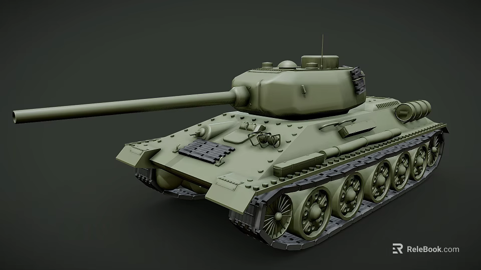 Green Military Tank Model Featuring Long Cannon Turret And Tracked Wheels 3d model 
