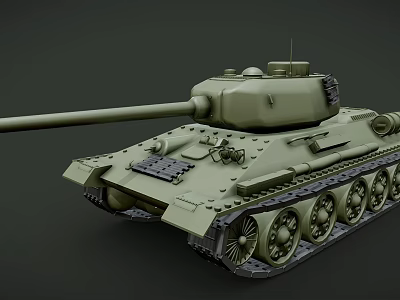 Green Military Tank Model Featuring Long Cannon Turret And Tracked Wheels 3d model