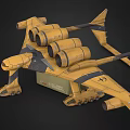 Yellow Fighter Jet Design With Black Stripes And Multiple Engines 3d model