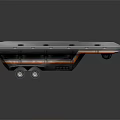 Futuristic Silver Gray Transport Vehicle With Orange Accents Multiple Wheels And Modern Sci Fi Design