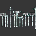 Various Medieval Long Handled Weapons With Metal Heads And Wooden Shafts
