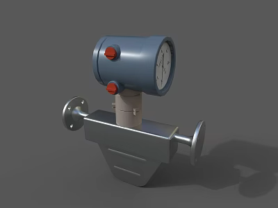 Industrial Instrument With Blue Body Red Knobs Circular Dial And Flange Mounted Base 3d model