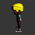 Colorful Cartoon Character Wearing Yellow Green Helmet Holding Black Skateboard On Gray Background