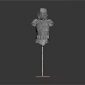 Gray Full Body Armor Model Displayed On Metal Stand With Detailed Structure