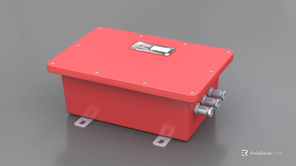 Red Industrial Enclosure Control Box with Metal Body Mounting Brackets and Connectors 3d model 