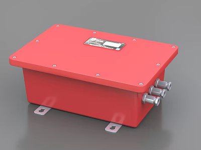 Red Industrial Enclosure Control Box with Metal Body Mounting Brackets and Connectors 3d model