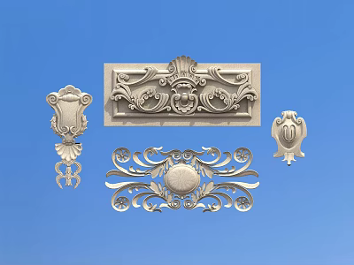 Elegant Silver Carved Decorative Ornaments With Floral Patterns Rectangular Panel And Symmetric Design 3d model