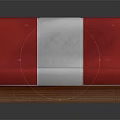 Red And White Curved Reception Desk With Wooden Base And Glossy Surface