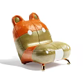 Cute Orange And Green Single Sofa With Bear Ears White Accents And Golden Legs