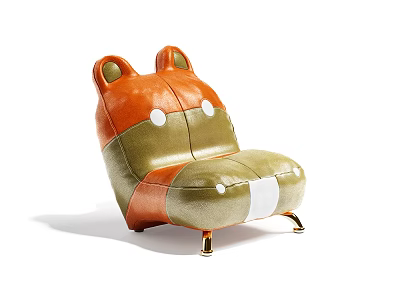 Cute Orange And Green Single Sofa With Bear Ears White Accents And Golden Legs 3d model