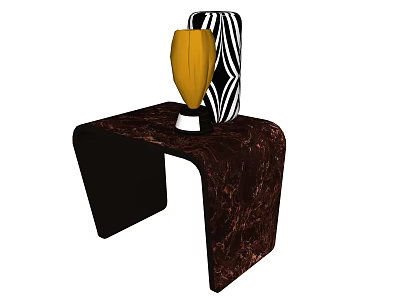Modern Brown Marble Side Table With Yellow Vase And Black White Striped Decor 3d model