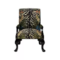 Decorative Accent Chair with Zebra Stripe Tropical Leaf Pattern and Dark Wooden Legs