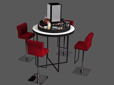 Modern Round Dressing Table With Cosmetics And Red Stools Setup 3d model