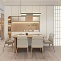 Modern Chinese Living and Dining Room Interior With Sofa Coffee Table Pendant Light And Piano
