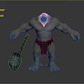 Muscular Giant Game Movie Character With Fur Loincloth Holding Large Hammer