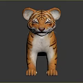 Stuffed Tiger Plush Toy With Orange Black Stripes Standing On Dark Reflective Surface