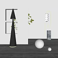 Modern Floor Lamp Design With Black Cone And White Spherical Shades Marble Base