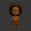 Cartoon Character Featuring Brown Curly Hair Large Glasses Orange Top Green Skirt Red Boots
