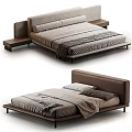Modern Double Bed Design With Leather Headboard And Wooden Side Tables