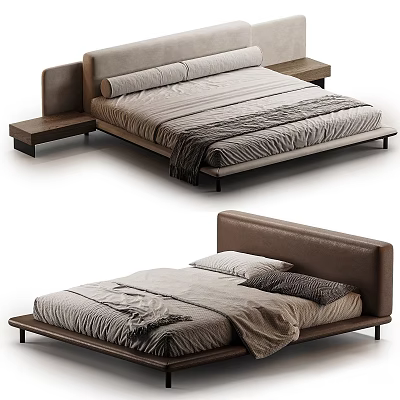 Modern Double Bed Design With Leather Headboard And Wooden Side Tables 3d model
