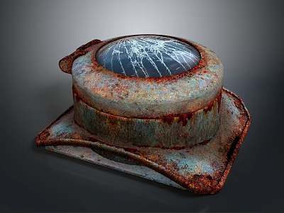 Vintage Rusted Metal Object With Cracked Transparent Dome And Weathered Industrial Surface 3d model