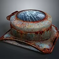 Vintage Rusted Metal Object With Cracked Transparent Dome And Weathered Industrial Surface