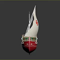 Traditional Sailing Ship With Red Hull Green Bottom And White Sails Featuring Red Star Symbols