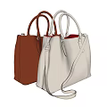 Two Leather Handbags in Brown and Beige with Top Handles and Shoulder Straps