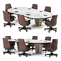 Elegant Modern Conference Table With Marble Top And Brown Rolling Chairs