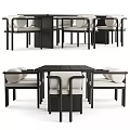 Modern Minimalist Dining Table Set With Black Frame And Upholstered Armrest Chairs 3d model