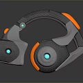 Modern Ergonomic Computer VR Headset with Gray Orange Mesh and Blue LED Lights 3d model