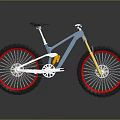 Modern Mountain Bike With Blue Frame White Handlebars Red Rims And Black Tires