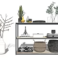 Stylish Multi-tiered Storage Shelf with Wooden Metal Frame Decorative Plants Books Baskets